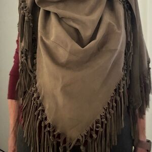 Tan/green suede shawl handmade from Italy never been worn. Made in Italy.
